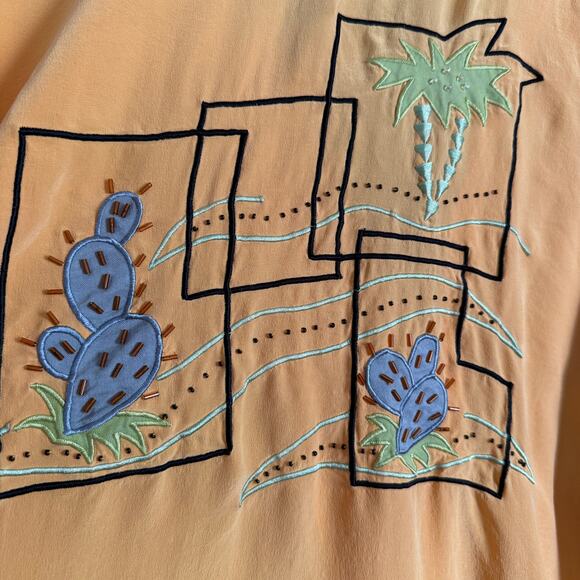 90s Vintage BLUE ICE Silk Western Embroidered Beaded Short Sleeve blouse Size 12 - Picture 6 of 6